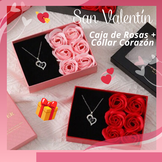 🎁 Caja De Rosas + Collar Te Amo en Mil Idiomas ❤️‍🔥